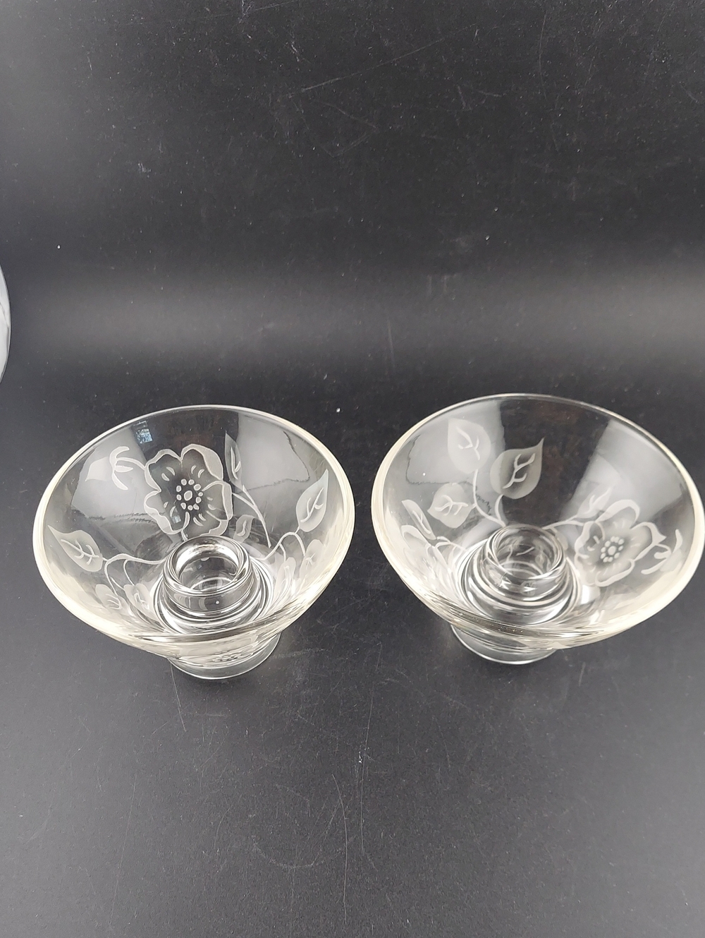 Etched Glass  Candle Holders - Set of 2